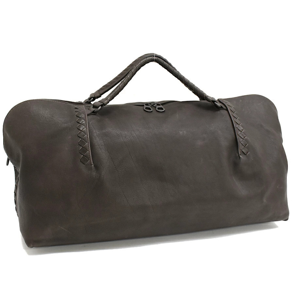 Bottega Veneta Boston Bag Intrecciato Leather Dark Brown